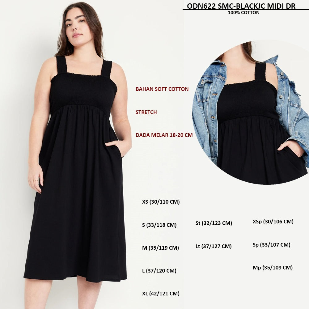 Dress Wanita Tanpa Lengan Soft Cotton (ODN622 SMC MIDI DRESS)