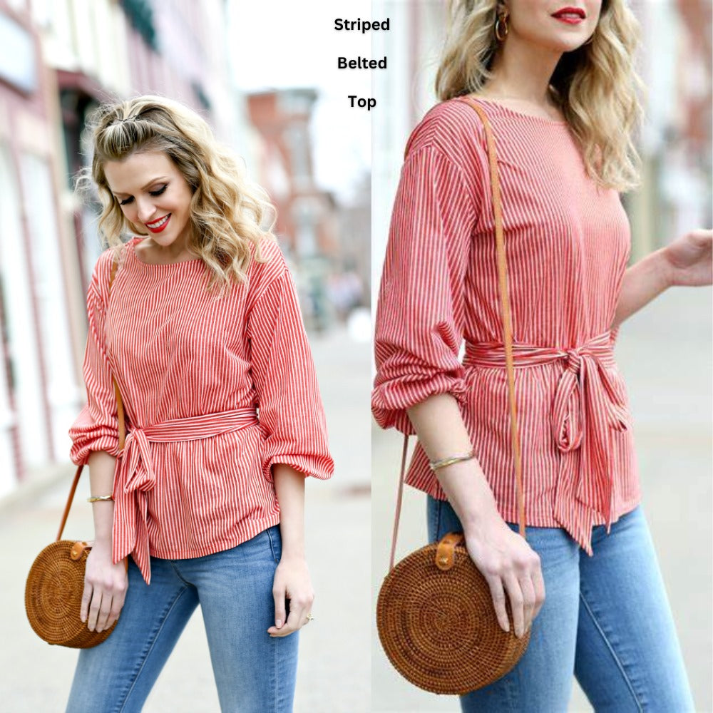 Atasan Wanita Lengan Panjang (LOFT155 BELTED STPRED TOP)