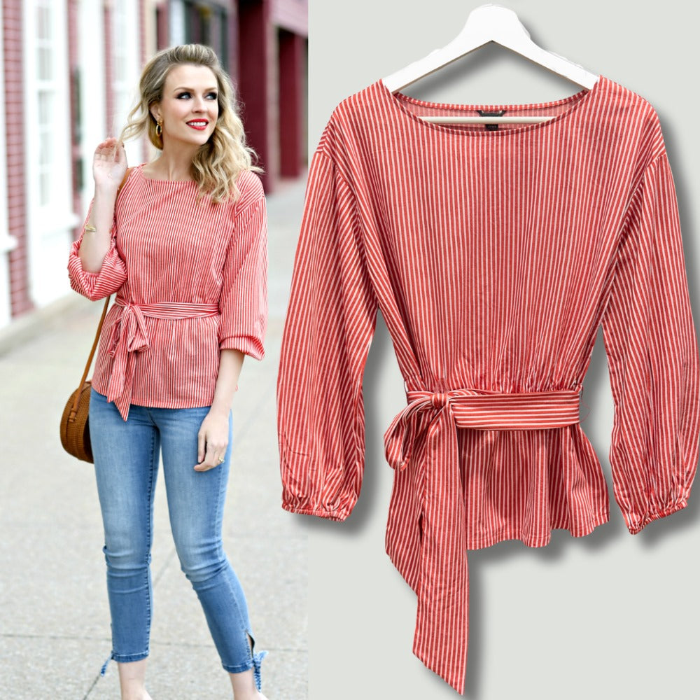 Atasan Wanita Lengan Panjang (LOFT155 BELTED STPRED TOP)