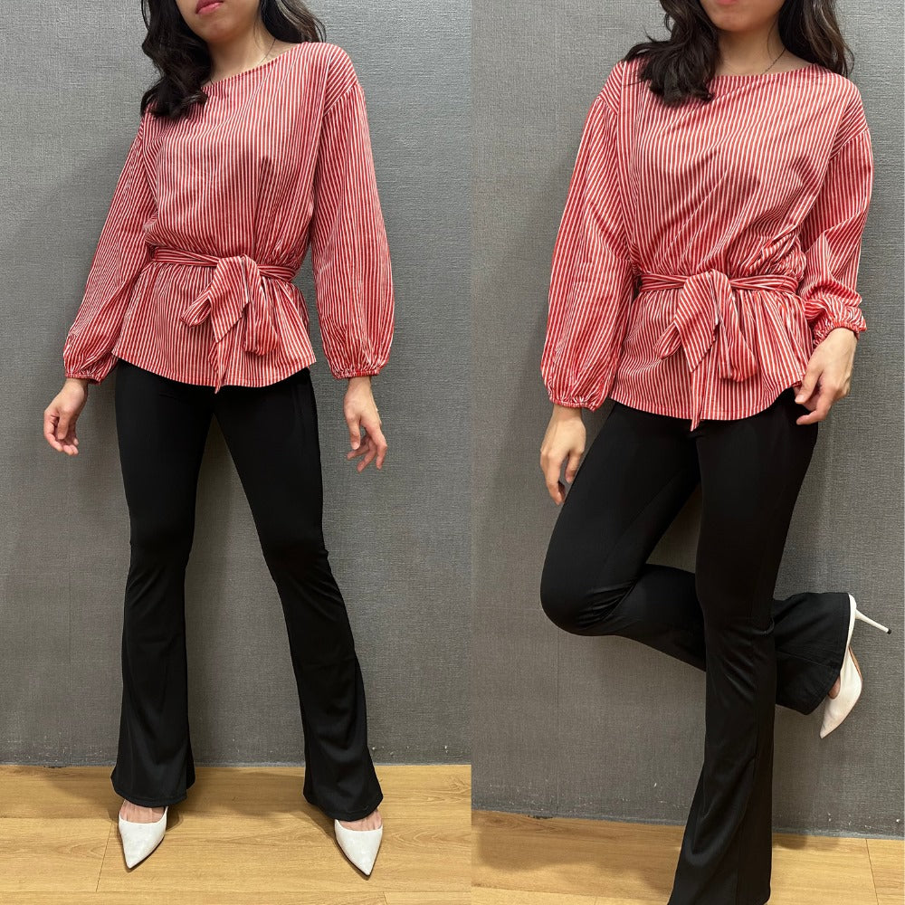 Atasan Wanita Lengan Panjang (LOFT155 BELTED STPRED TOP)