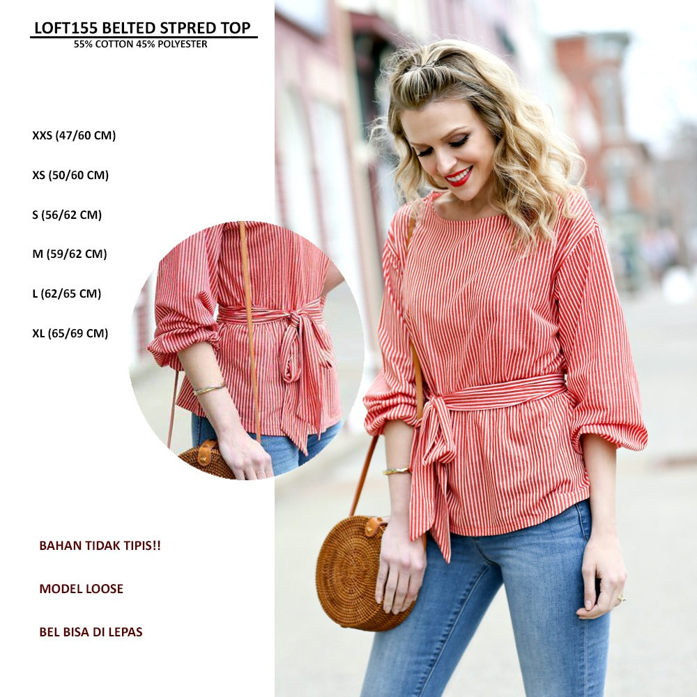 Atasan Wanita Lengan Panjang (LOFT155 BELTED STPRED TOP)