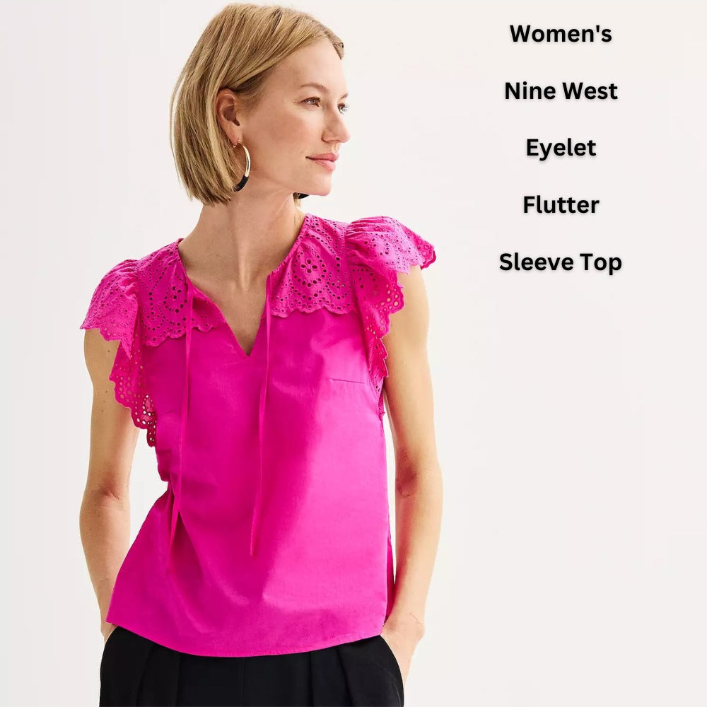 Atasan Blouse Wanita Lengan Pendek (NW27 EYELET FLUT-FUSCHIA TOP)