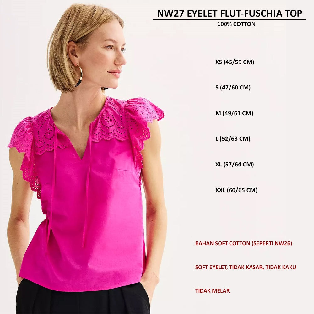 Atasan Blouse Wanita Lengan Pendek (NW27 EYELET FLUT-FUSCHIA TOP)