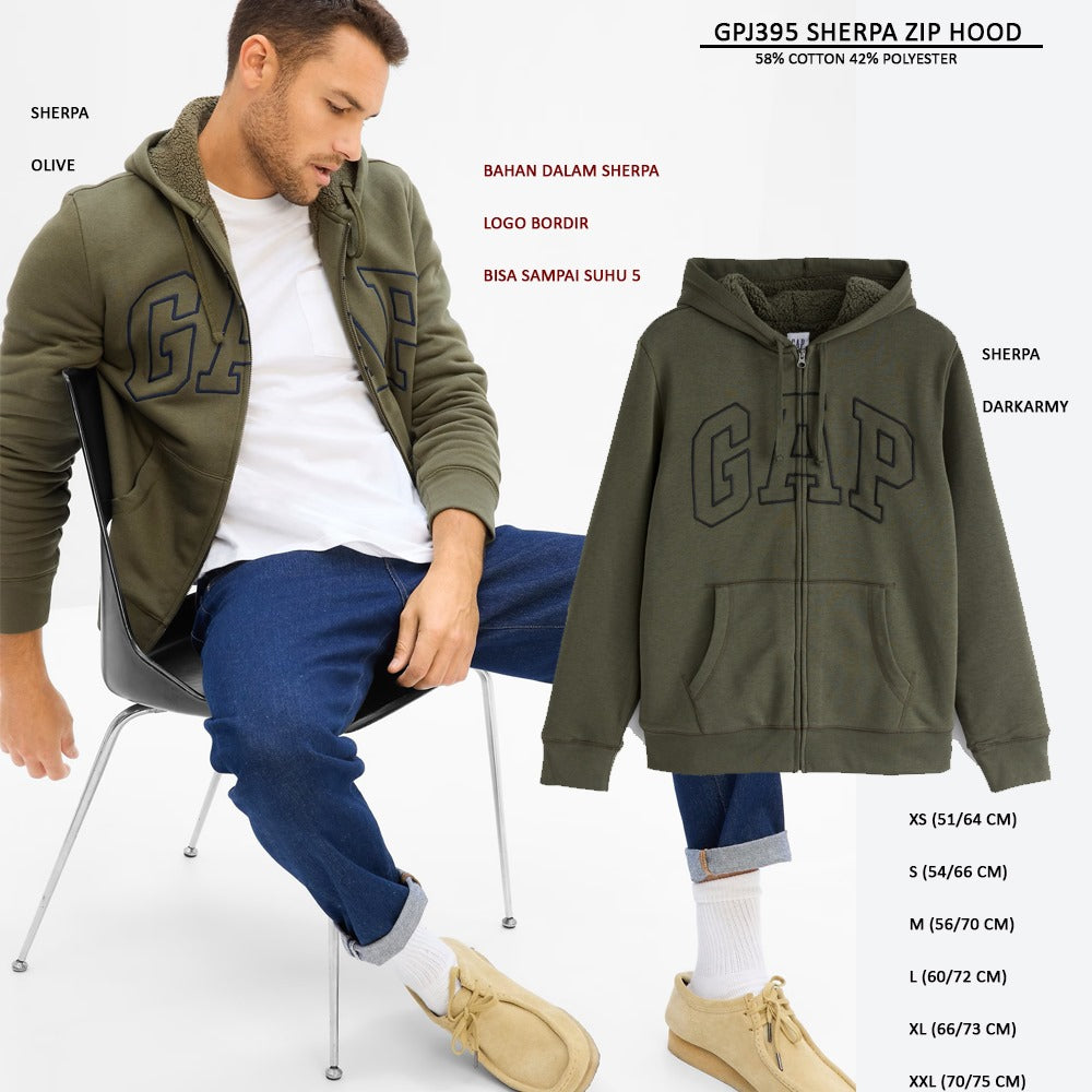 Jacket Hoodie Pria Lengan Panjang (GPJ395 SHERPA ZIP HOOD)