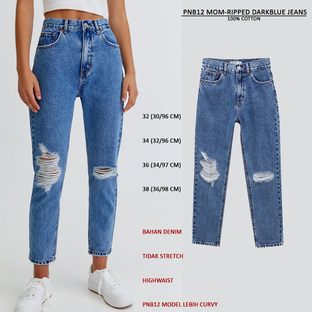 Celana Jeans Panjang Wanita Highwaist (PNB12/13 MOM-RIPPED JEANS)