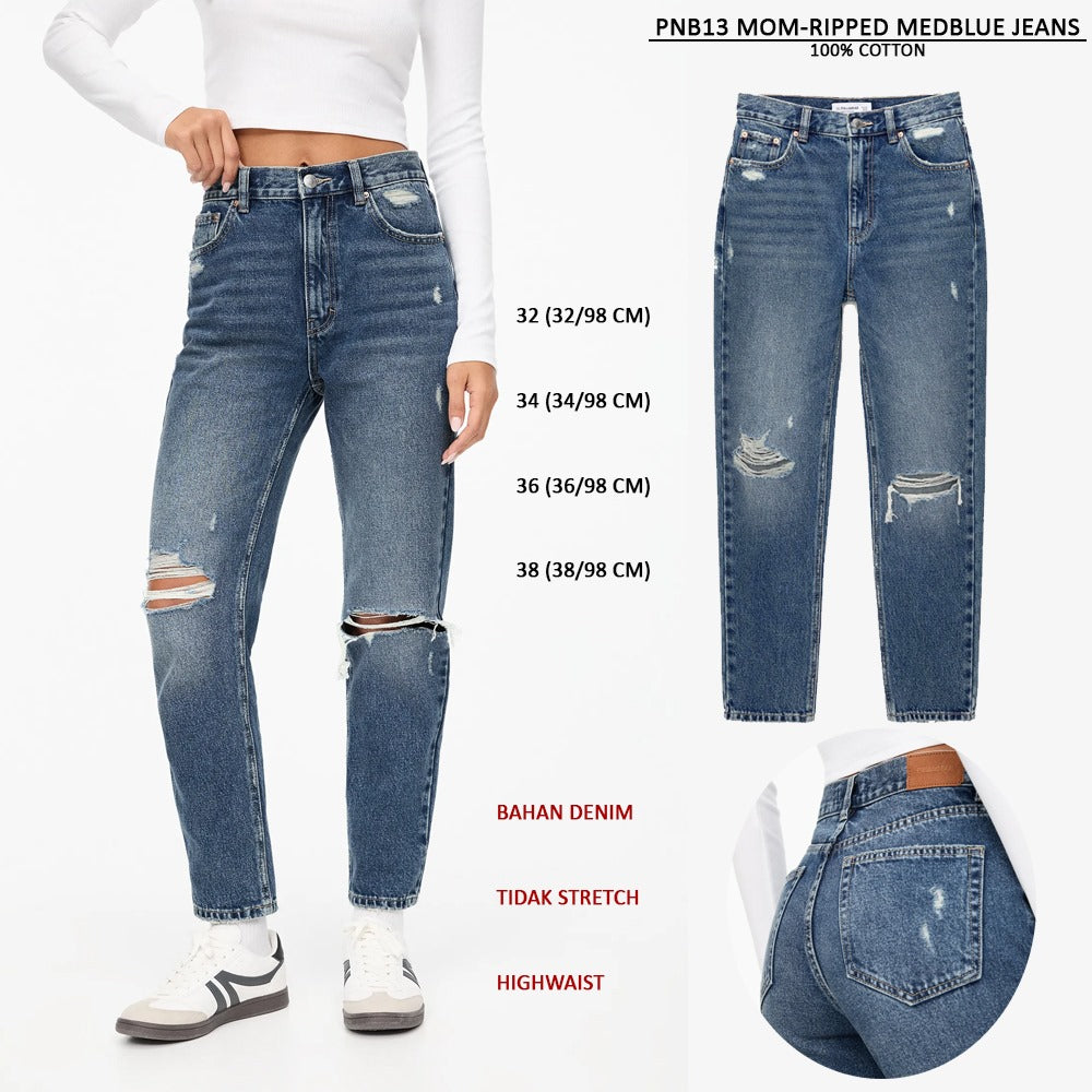 Celana Jeans Panjang Wanita Highwaist (PNB12/13 MOM-RIPPED JEANS)