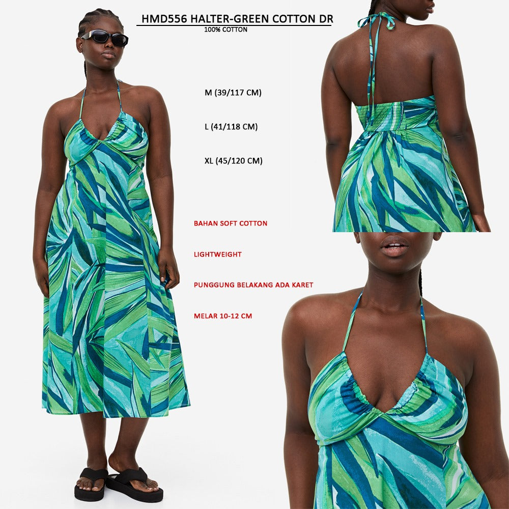 Dress Midi Wanita Tanpa Lengan (HMD556 HALTER COTTON DRESS)