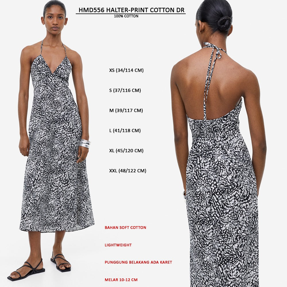 Dress Midi Wanita Tanpa Lengan (HMD556 HALTER COTTON DRESS)