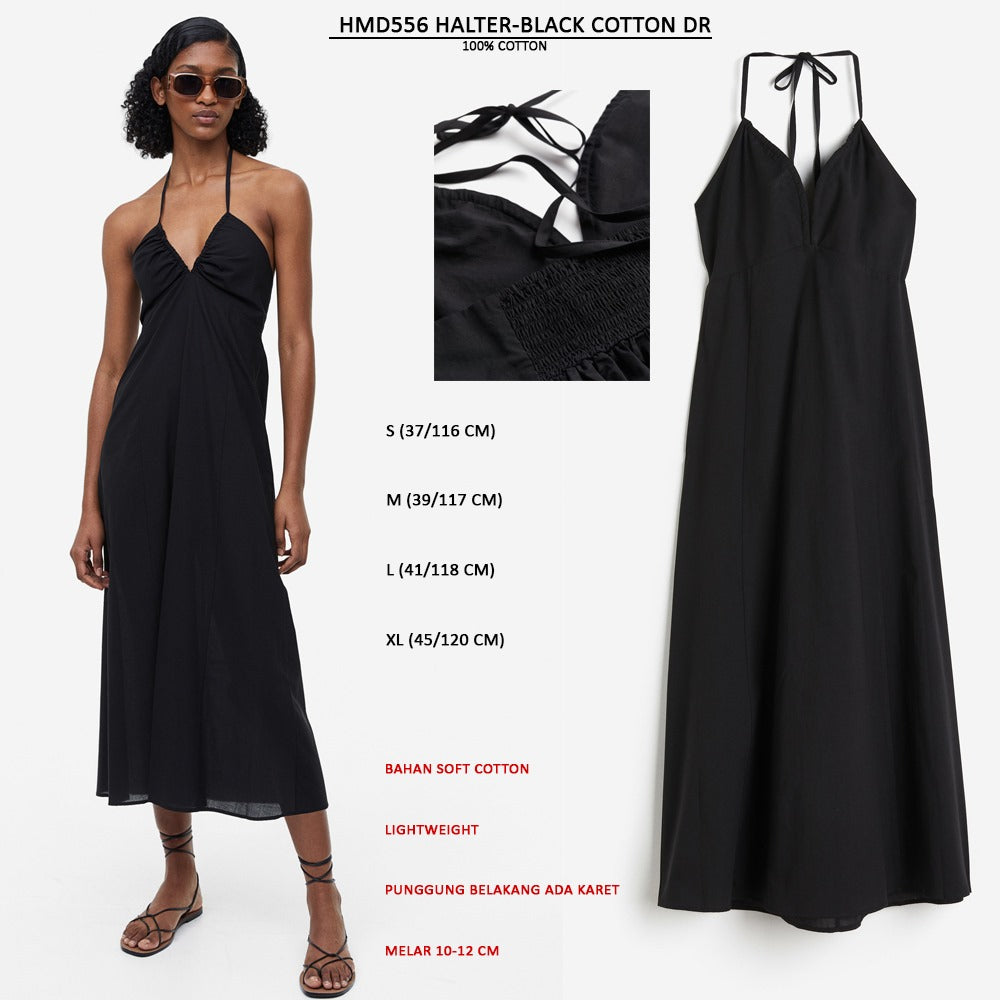 Dress Midi Wanita Tanpa Lengan (HMD556 HALTER COTTON DRESS)