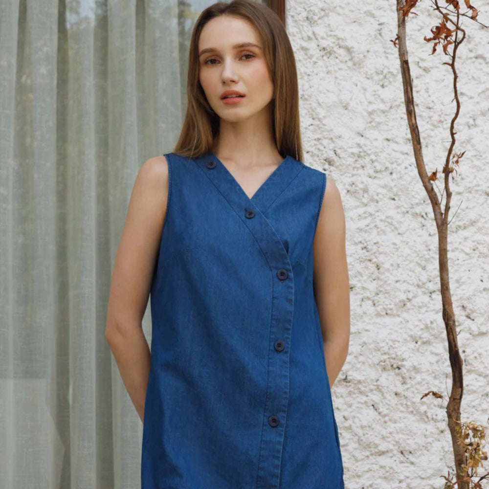 Dress Midi Wanita Tanpa Lengan (ETC01 SLEEVELEES DENIM DRESS)