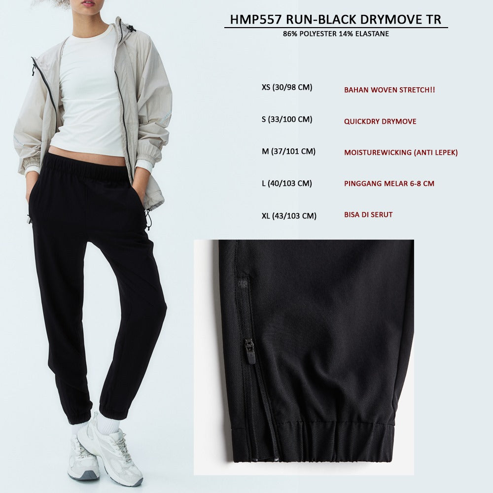 Celana Panjang Training Wanita Woven Stretch (HMP557 RUN-BLACK DRYMOVE TR)