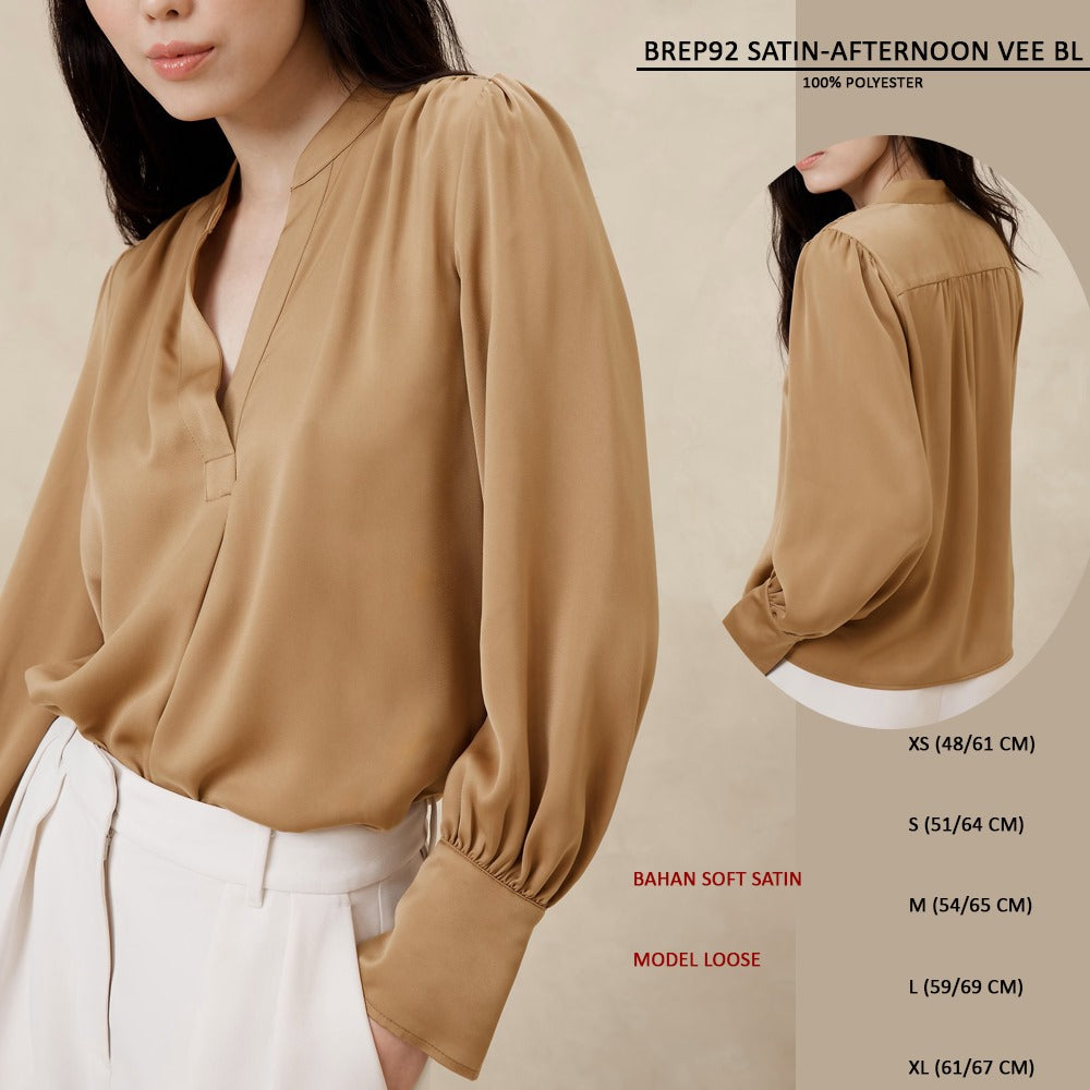 Blouse Wanita Lengan Panjang Soft Satin (BREP92 SATIN VEE BL)