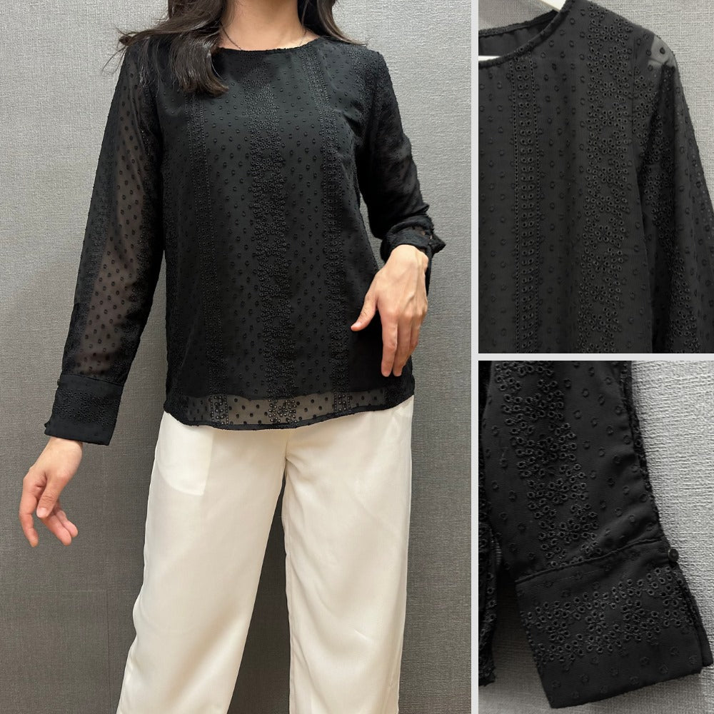 Atasan Blouse Wanita Lengan Panjang (CK67 CHF EYELET-BLACK BL)