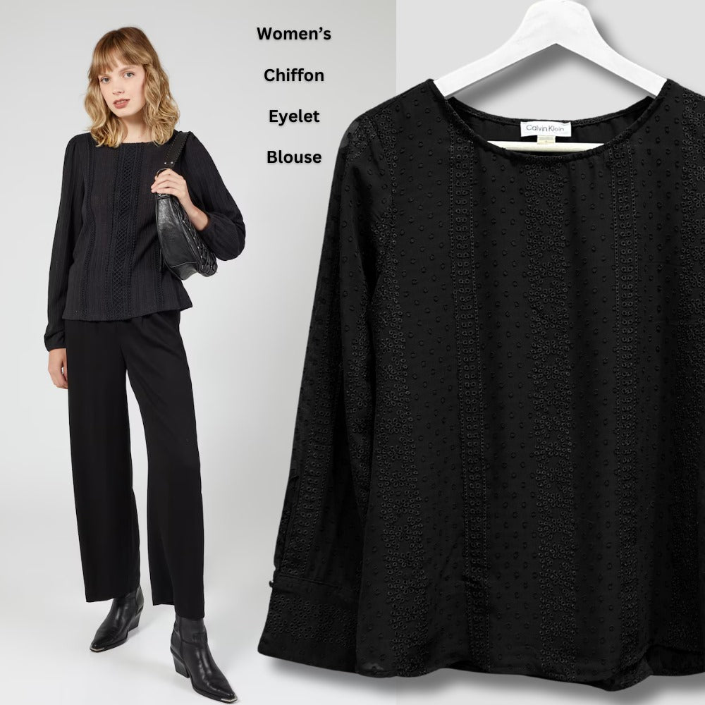 Atasan Blouse Wanita Lengan Panjang (CK67 CHF EYELET-BLACK BL)