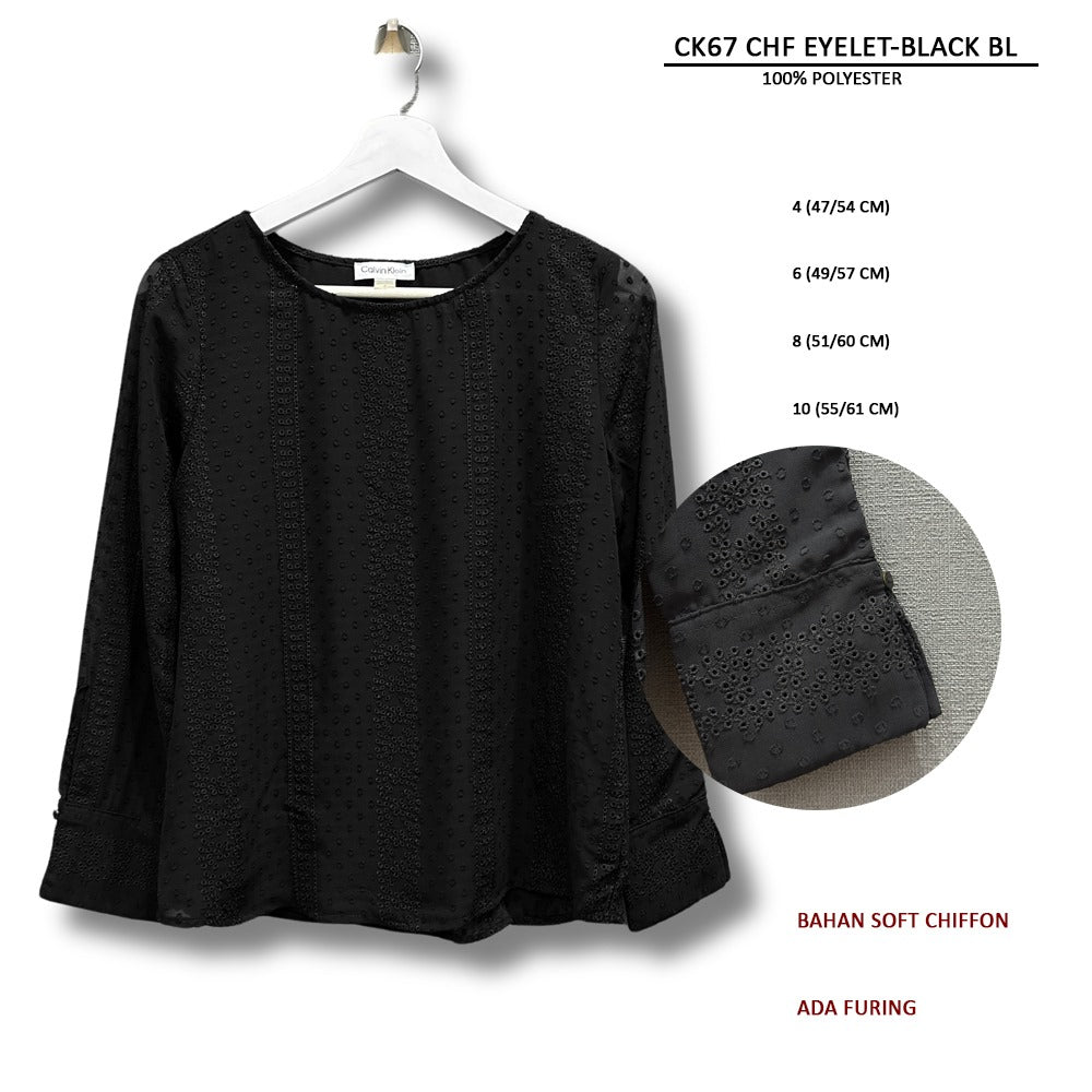Atasan Blouse Wanita Lengan Panjang (CK67 CHF EYELET-BLACK BL)