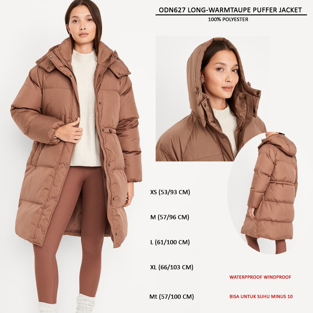 Jacket Wanita Lengan Panjang Waterproof & Windproof (ODN627 LONG PUFFER JACKET)