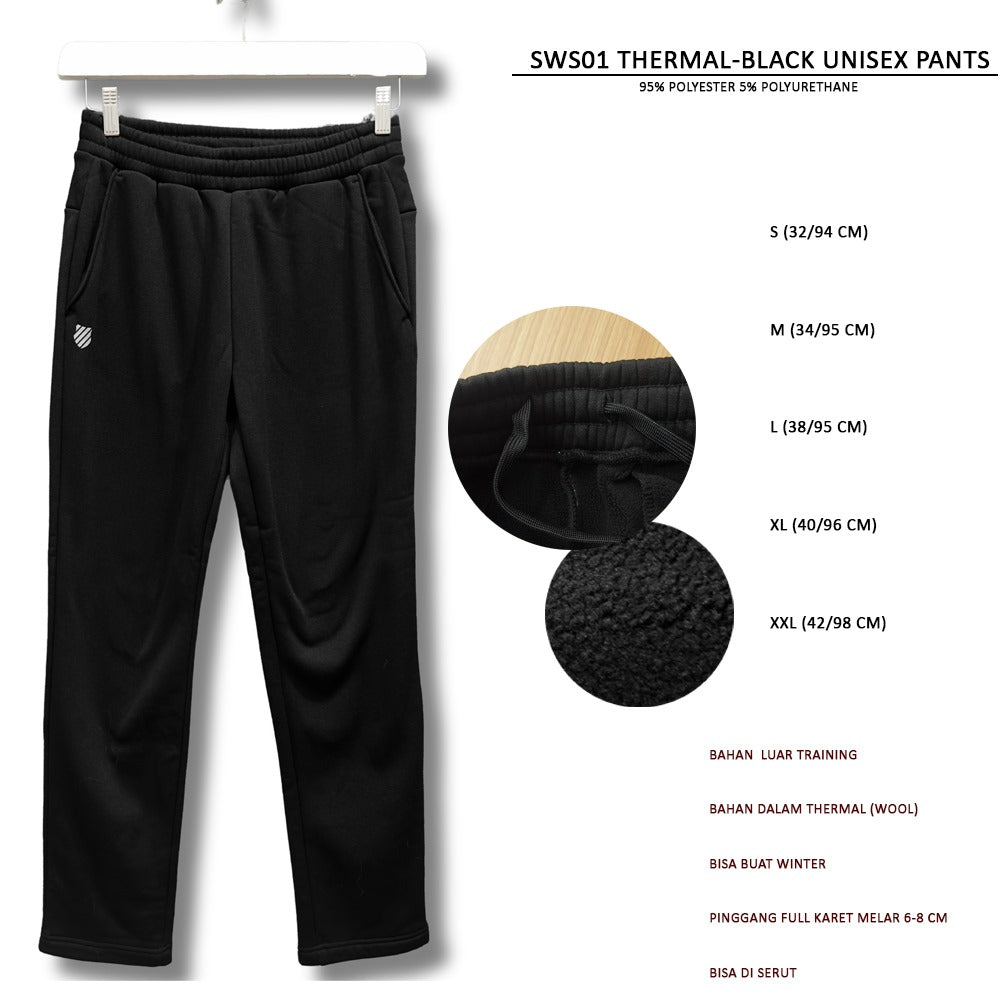 Celana Panjang Pria Training (SWS01 THERMAL-BLACK UNISEX PANTS)