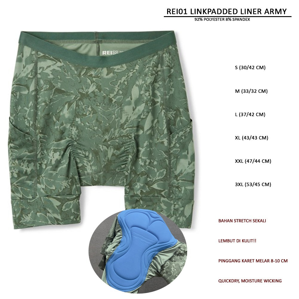 Celana Pendek Olahraga Wanita Stretch (REI01 LINKPADDED LINER ARMY)