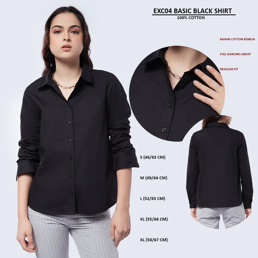 Atasan Kemeja Wanita Lengan Panjang (EXC04 BASIC BLACK SHIRT)