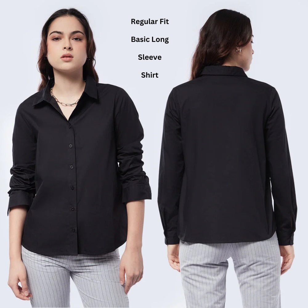 Atasan Kemeja Wanita Lengan Panjang (EXC04 BASIC BLACK SHIRT)