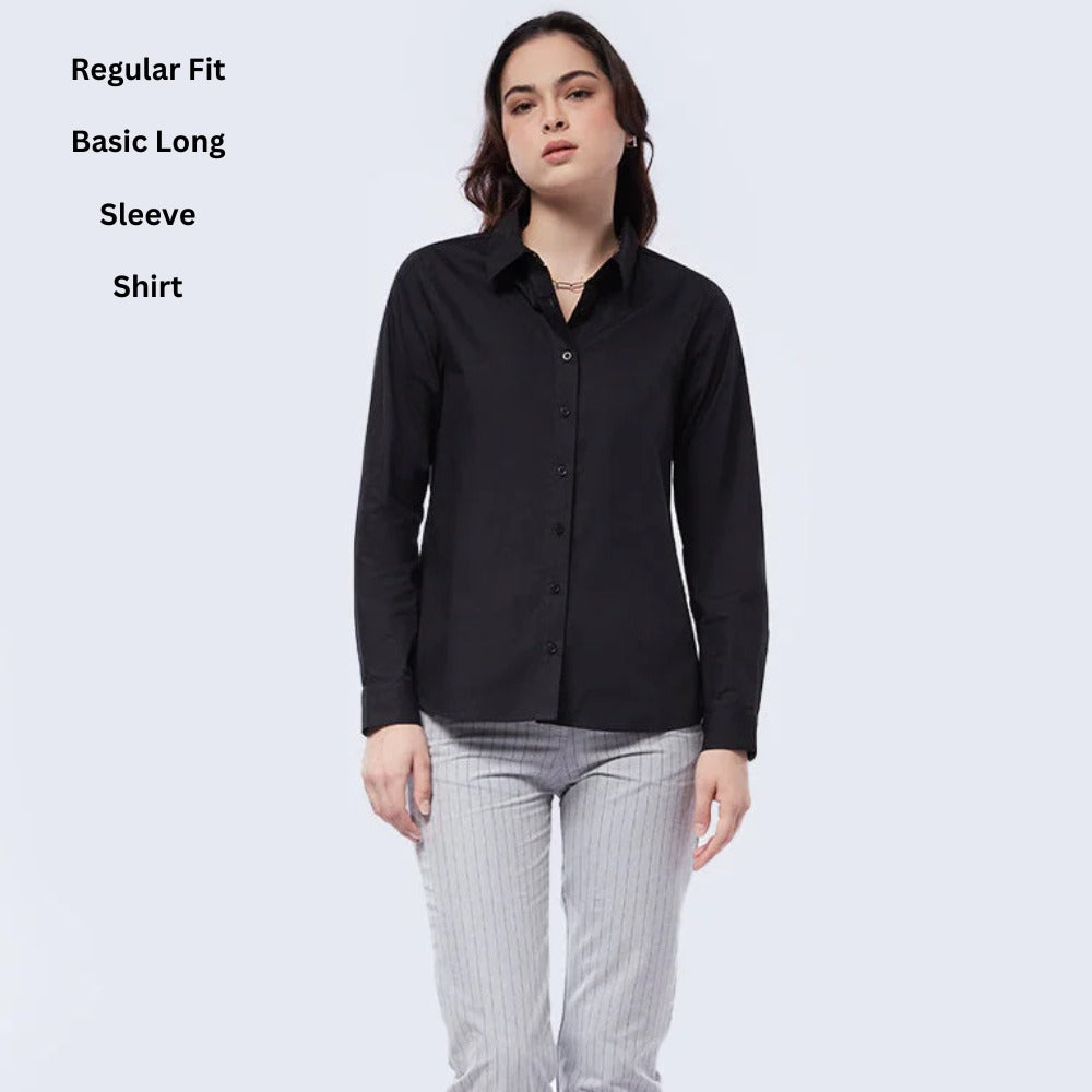 Atasan Kemeja Wanita Lengan Panjang (EXC04 BASIC BLACK SHIRT)
