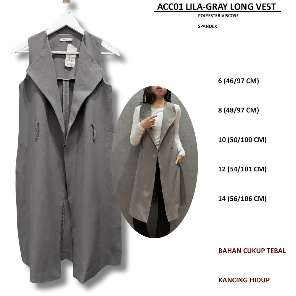 Long Vest Wanita Tanpa Lengan (ACC01 ROBYN LILA LONG VEST)