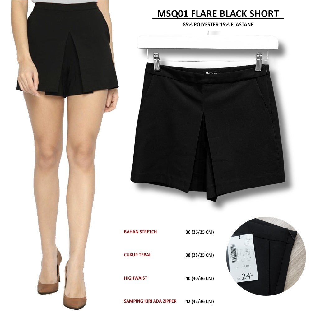 Celana Pendek Rok Wanita Stretch (MSQ01 FLARE BLACK SKORT)