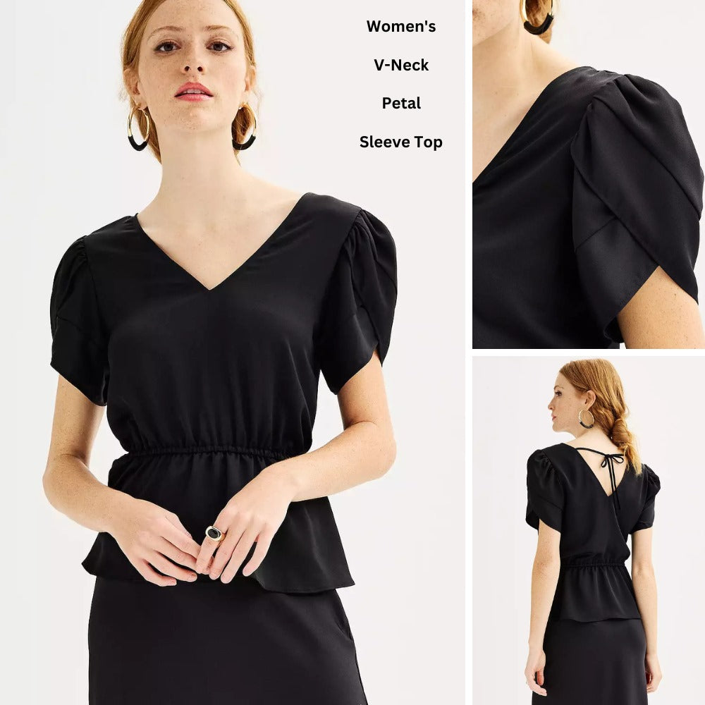 Blouse Wanita Lengan Pendek (NW28 PETAL-BLACK PUFF BL)