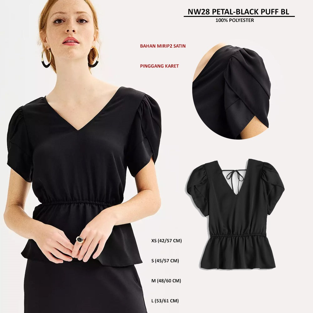 Blouse Wanita Lengan Pendek (NW28 PETAL-BLACK PUFF BL)