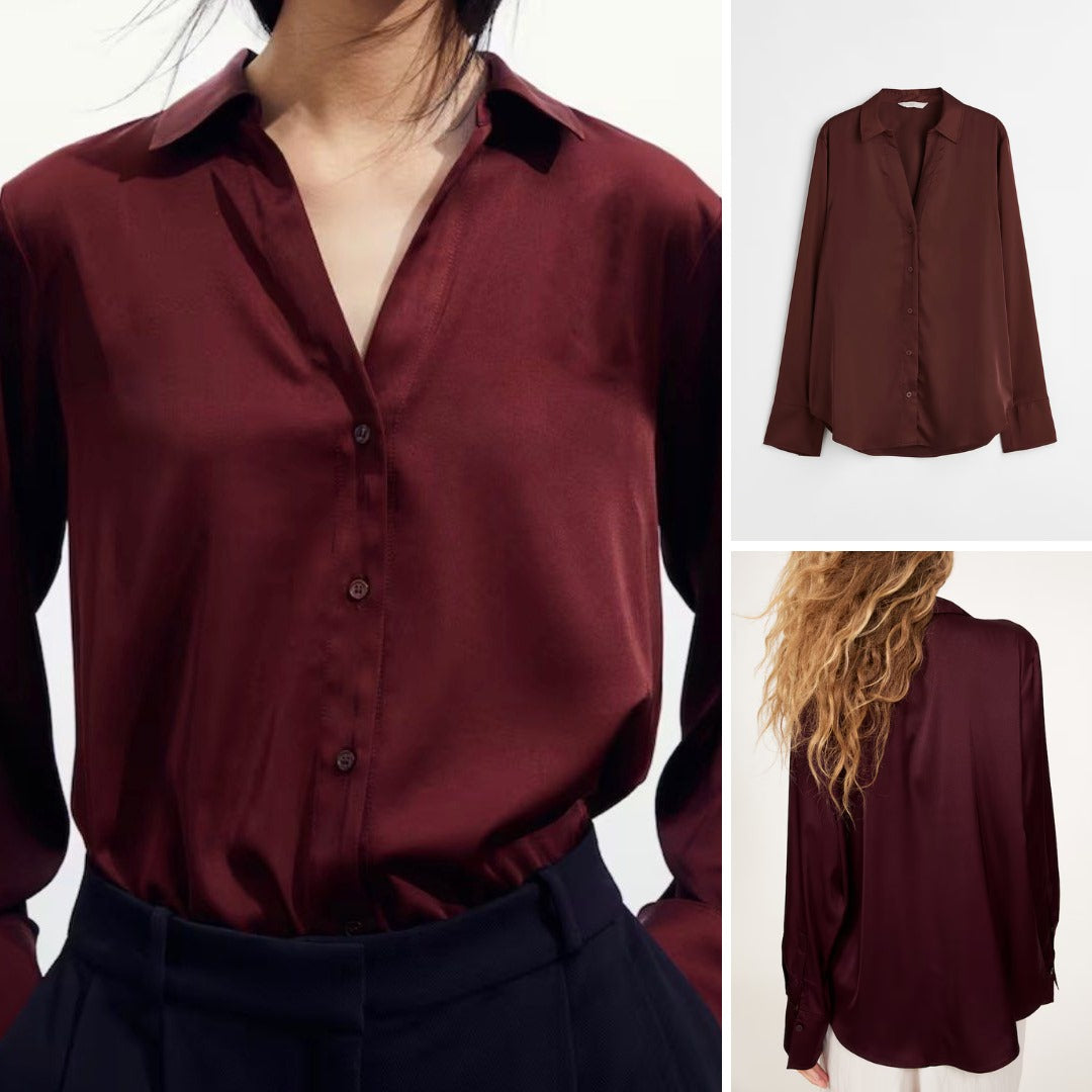 Kemeja Wanita Lengan panjang (HMS558 VNECK SHEEN SHIRT)