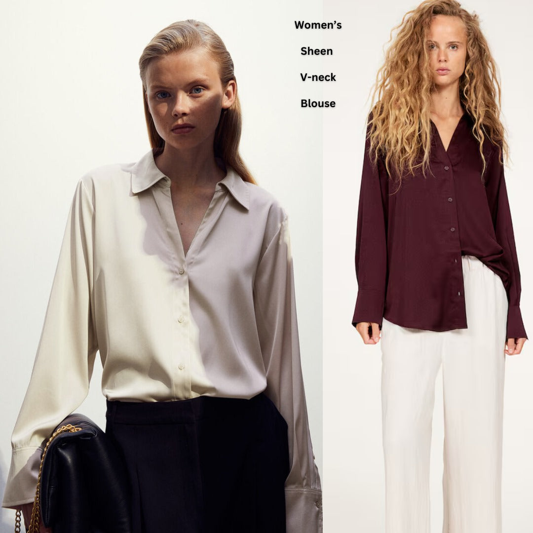 Kemeja Wanita Lengan panjang (HMS558 VNECK SHEEN SHIRT)