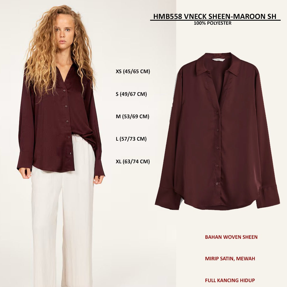 Kemeja Wanita Lengan panjang (HMS558 VNECK SHEEN SHIRT)