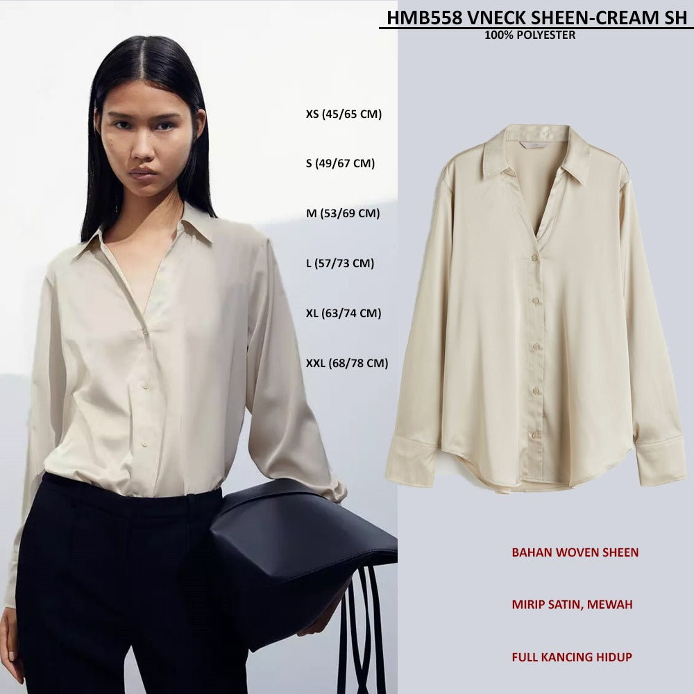 Kemeja Wanita Lengan panjang (HMS558 VNECK SHEEN SHIRT)