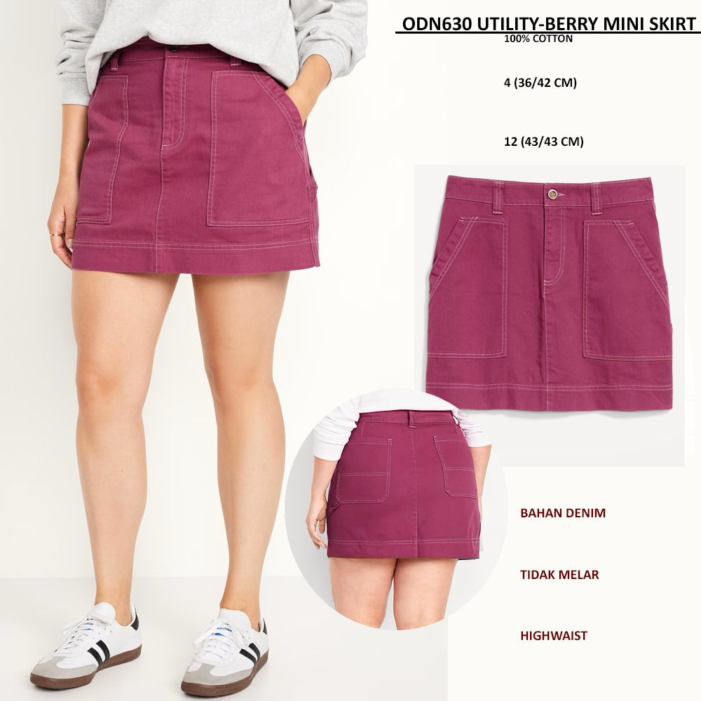Rok Mini Denim Wanita Highwaist (ODN630 UTILITY MINI SKIRT)