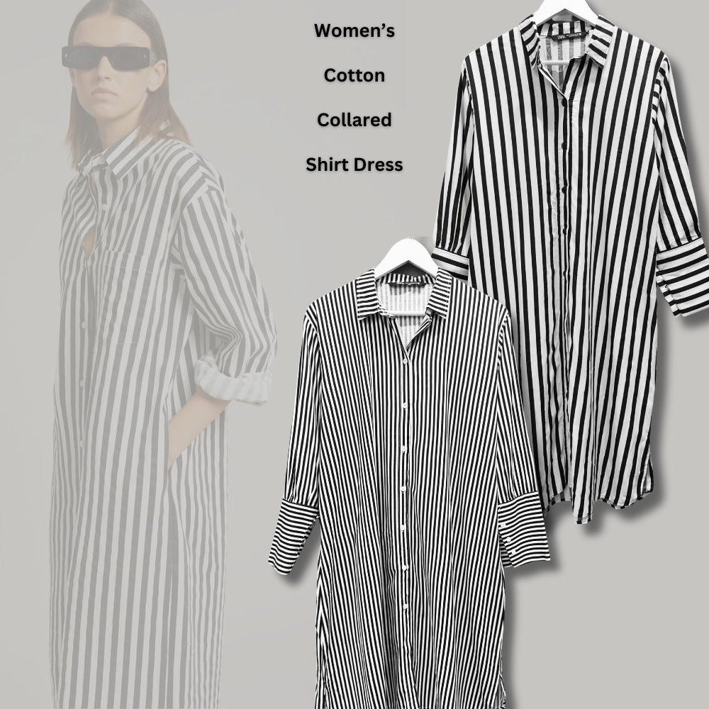 Dress Midi Wanita Lengan Panjang Soft Cotton (ZR61 COLLARED DR)