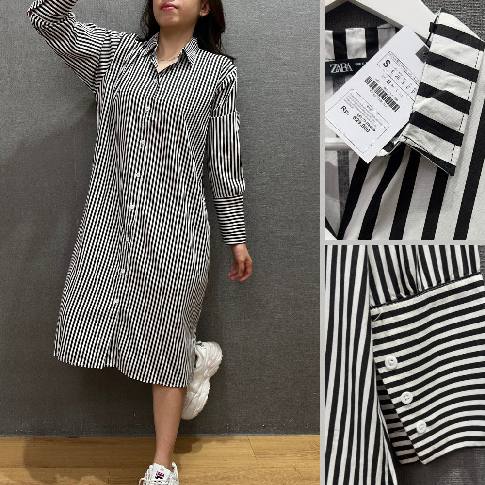 Dress Midi Wanita Lengan Panjang Soft Cotton (ZR61 COLLARED DR)