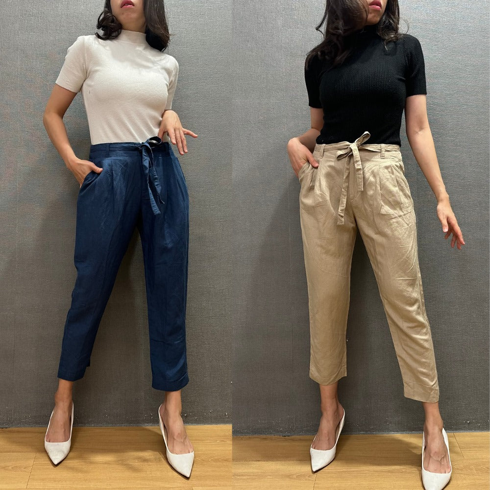 Celana Panjang Wanita Lightweight (UNQ449 BELT LINEN TAPER)