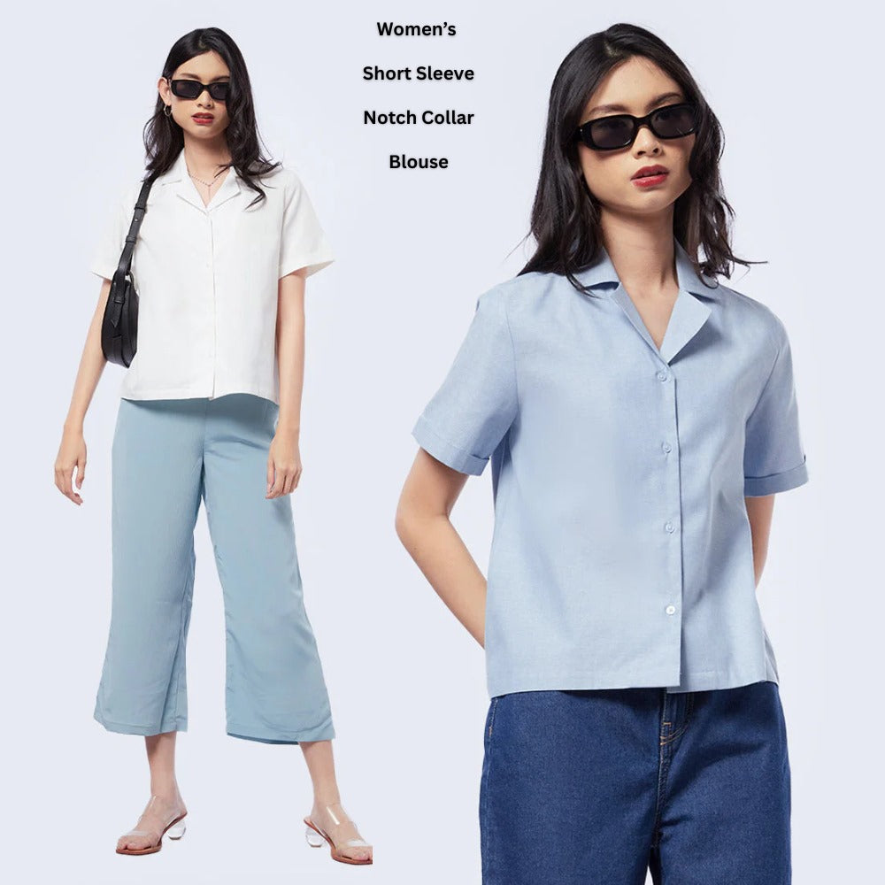 Blouse Wanita Lengan Pendek Cotton Oxford (EXC07 NOTCH BLOUSE)