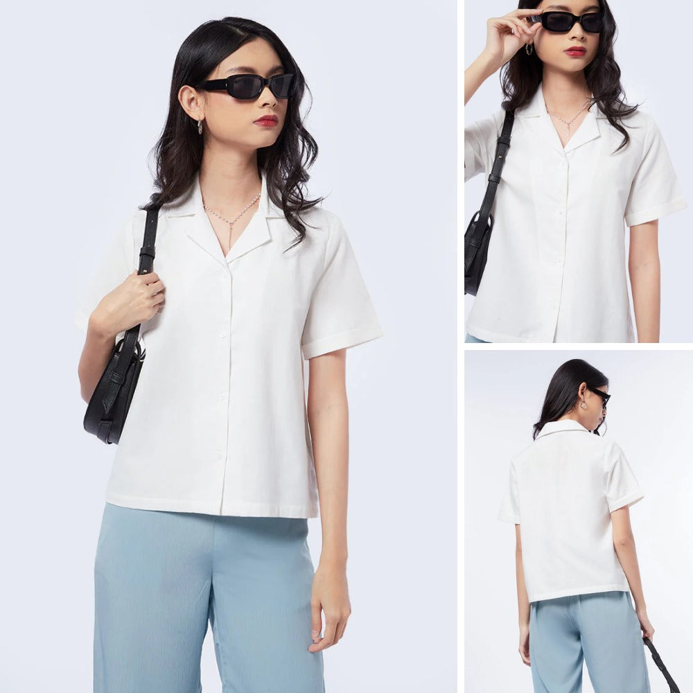 Blouse Wanita Lengan Pendek Cotton Oxford (EXC07 NOTCH BLOUSE)