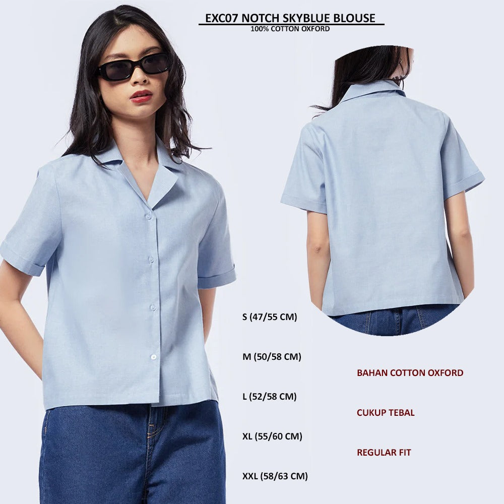 Blouse Wanita Lengan Pendek Cotton Oxford (EXC07 NOTCH BLOUSE)