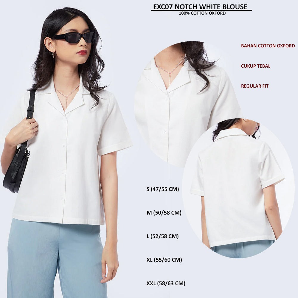 Blouse Wanita Lengan Pendek Cotton Oxford (EXC07 NOTCH BLOUSE)