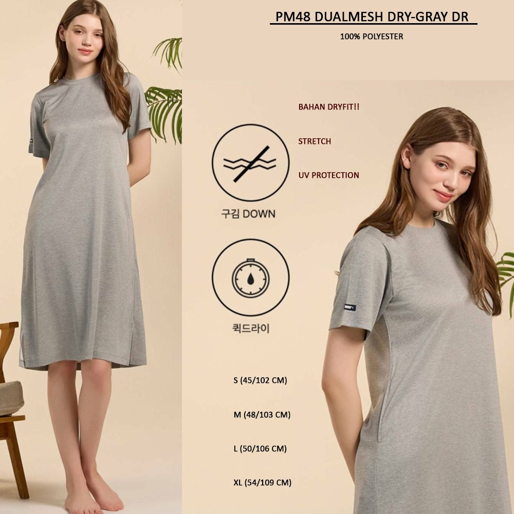 Dress Midi Casual Wanita Lengan Pendek (PM48 DUALMESH DRY DRESS)