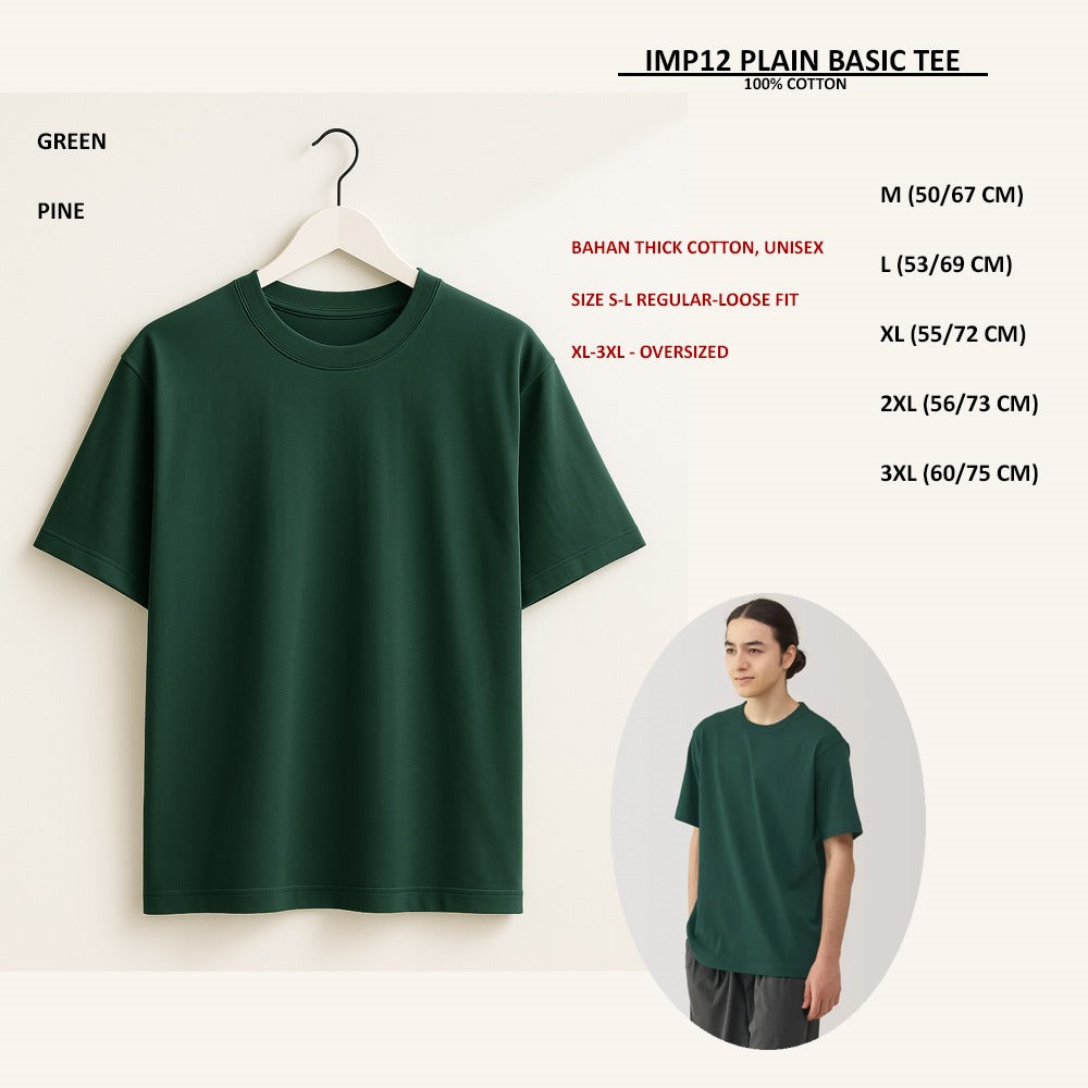 Atasan Kaos Pria/Unisex Lengan Pendek (IMP12 PLAIN BASIC TEE)