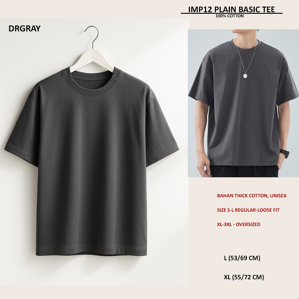Atasan Kaos Pria/Unisex Lengan Pendek (IMP12 PLAIN BASIC TEE)