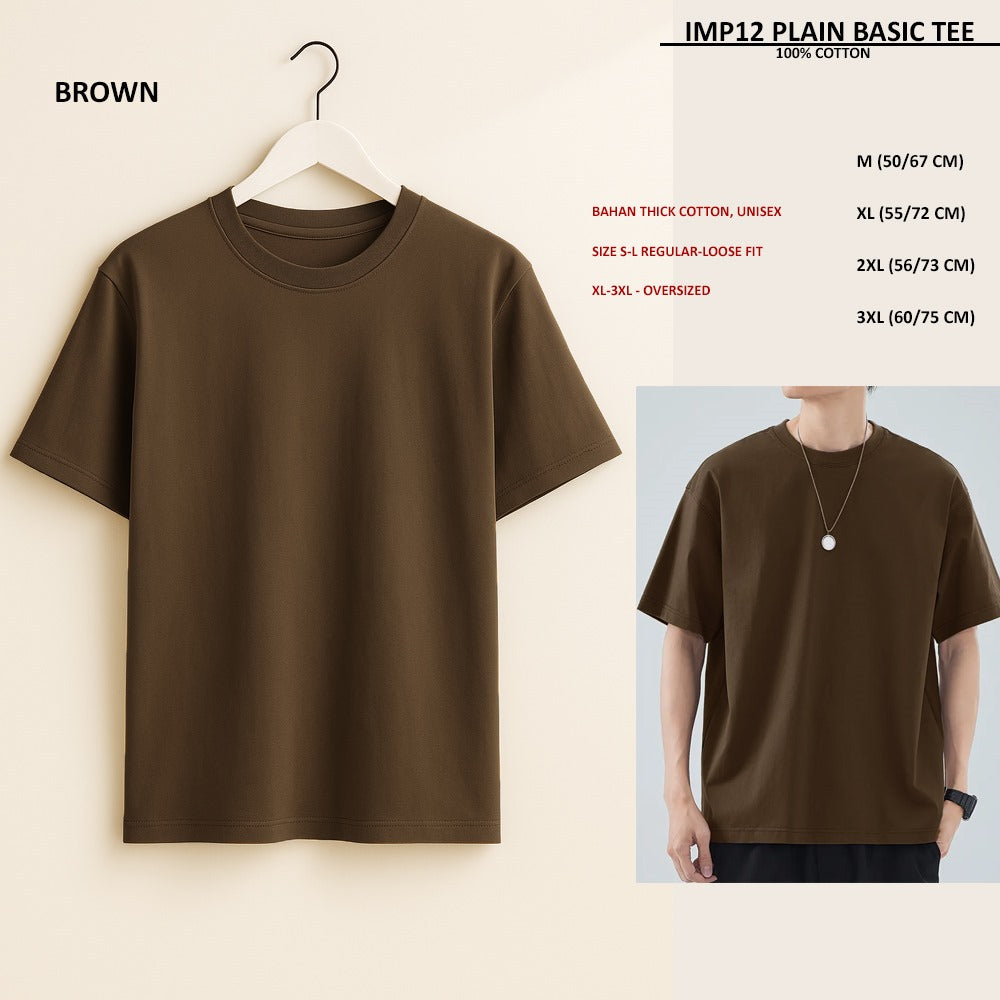 Atasan Kaos Pria/Unisex Lengan Pendek (IMP12 PLAIN BASIC TEE)