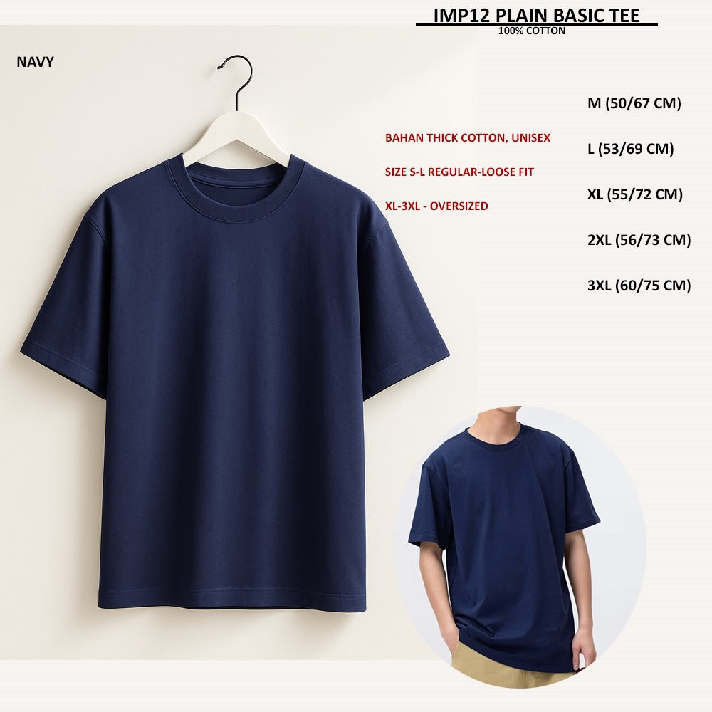 Atasan Kaos Pria/Unisex Lengan Pendek (IMP12 PLAIN BASIC TEE)