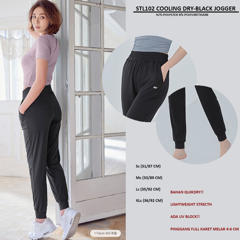 Celana Panjang Jogger Wanita (STL102 COOLING DRY-BLACK JOGGER)