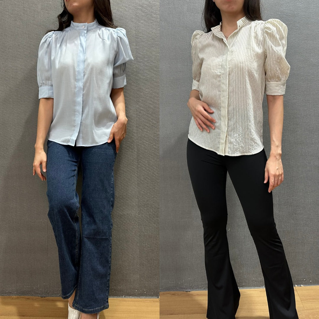 Blouse Wanita Lengan Pendek (HMB565 STAND BUTTON BLOUSE)