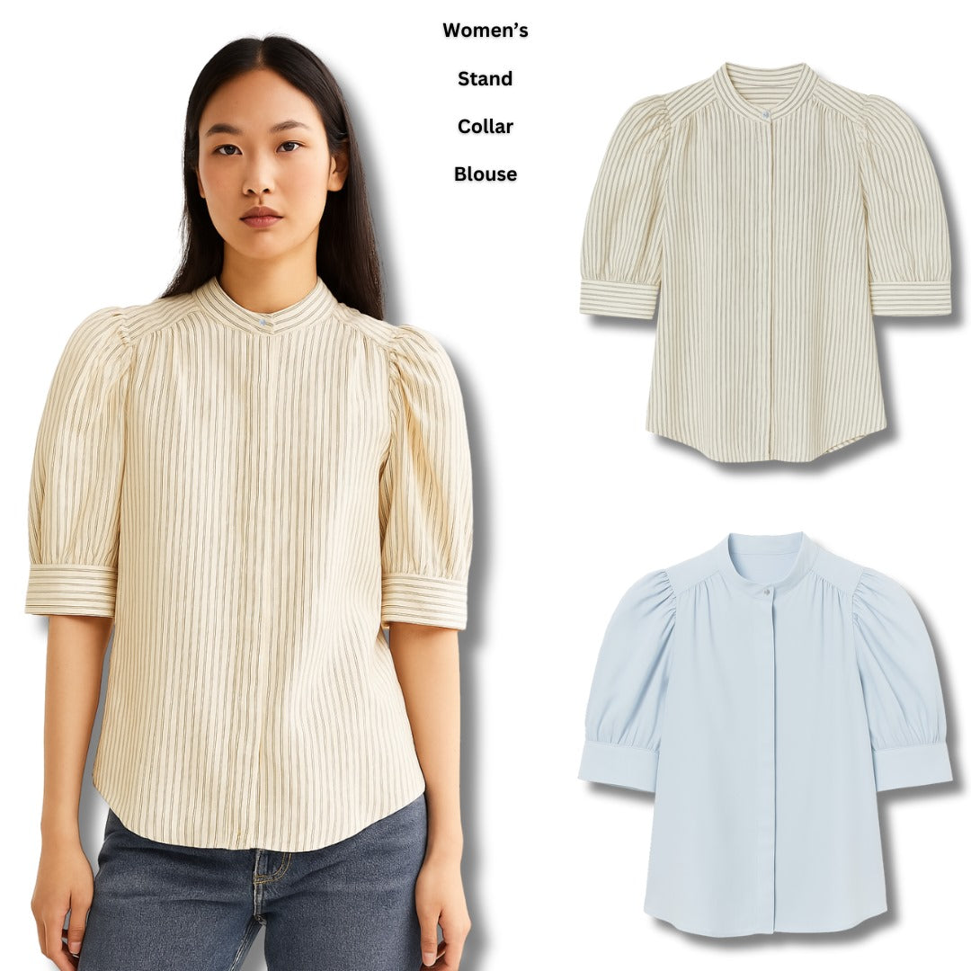 Blouse Wanita Lengan Pendek (HMB565 STAND BUTTON BLOUSE)