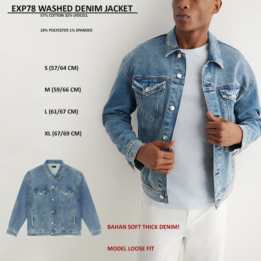 Jacket Denim Wanita Lengan Panjang (EXP78 WASHED DENIM JACKET)